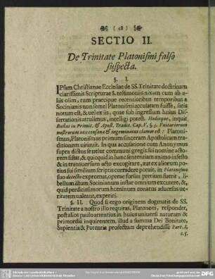 Sectio II. De Trinitate Platonismi falso suspecta