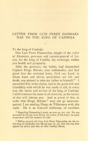 Letter from Luis Perez Dasmarinas to the king of Canboja