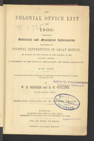 39.1900: The Colonial Office list : comprising historical and statistical information respecting the colonial dependencies of Great Britain