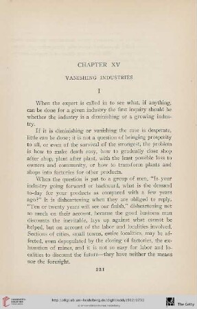 Chapter XV: Vanishing industries