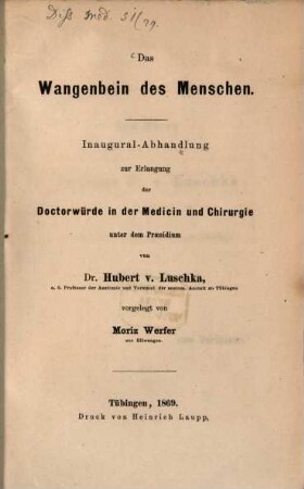Das Wangenbein des Menschen : Inaug. Diss.