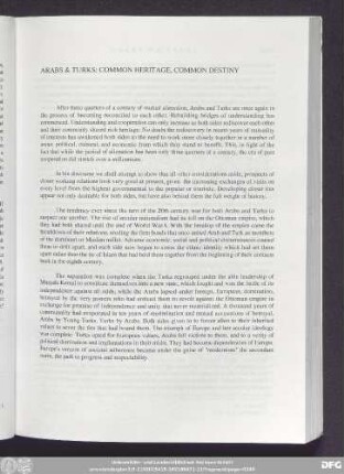 Arabs & Turks: Common Heritage, Common Destiny