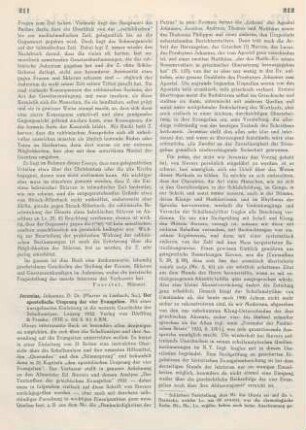 211-217 [Rezension] Jeremias, Johannes, Der apostolische Ursprung der vier Evangelien