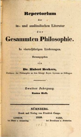 Repertorium der in- und ausländischen Literatur der gesammten Philosophie, 2. 1840