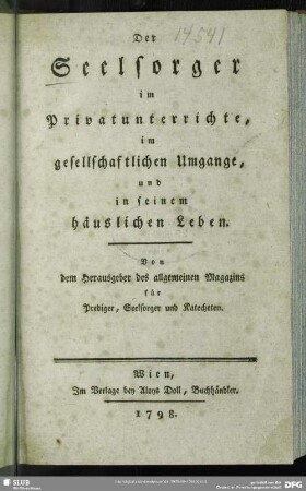 12.1798: Allgemeines Magazin für Prediger, Seelsorger und Katecheten