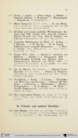 H. Wiener und andere Künstler (Nr. 284-424)