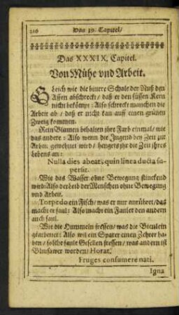 Das XXXIX. Capitel. Von Mühe und Arbeit.