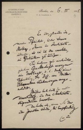 Nr.  Brief von Alexander Conze an Ulrich von Wilamowitz-Moellendorff, Berlin, 6.3.1905