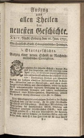XXIV. Nachl. Coburg, den 16. Jun. 1751.