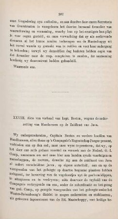 XXVIII. Akte van verband van kapt. Boeton, wegens de nederzetting van Mandarezen op de Zuidkust van Java