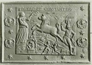 Personifikationen von Frieden und Unfrieden mit springendem Pferd