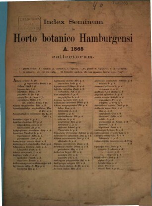 Index seminum in Horto Botanico Hamburgensi collectorum, 1865