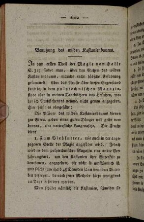 Benutzung des wilden Kastanienbaums
