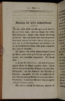 Benutzung des wilden Kastanienbaums