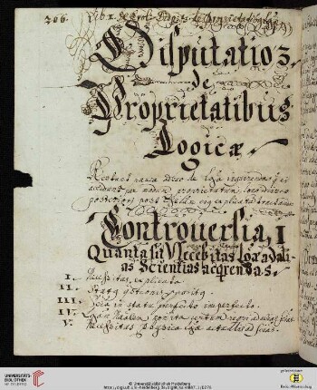 Disputatio III: De Proprietatibus Logicae