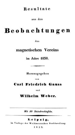 1838: Resultate aus den Beobachtungen des Magnetischen Vereins