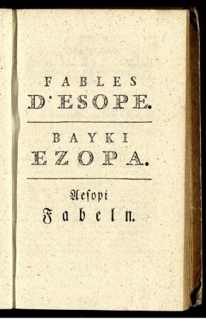 Fables D'Esope = Bayki Ezopa = Aesopi Fabeln.