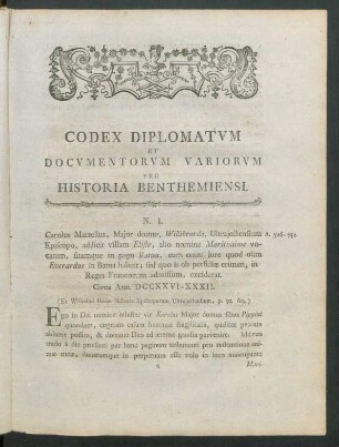Codex Diplomatum Et Documentorum Variorum Pro Historia Benthemiensi
