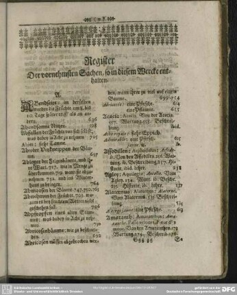 Register Der vornehmsten Sachen, so in diesem Wercke enthalten