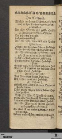 Die Versicul/ Welche vor denen Kirchen-Collecten nach hiesiger Kirchen-Agenda gefunden werden.