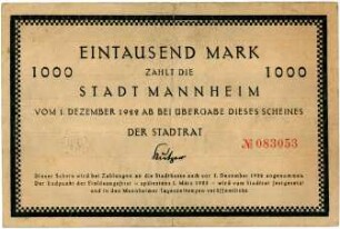 Geldschein / Notgeld, 1000 Mark