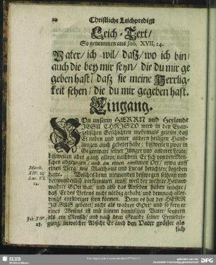 Leichenpredigt : Leichentext. Eingang. Erklärung. Vom Andern. Vom Dritten