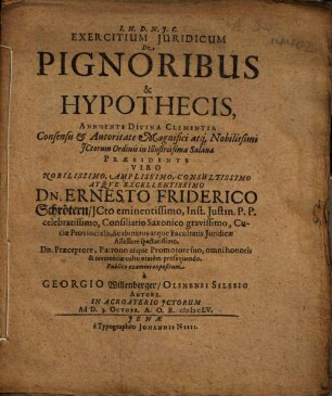 Exercitium Iuridicum De Pignoribus & Hypothecis