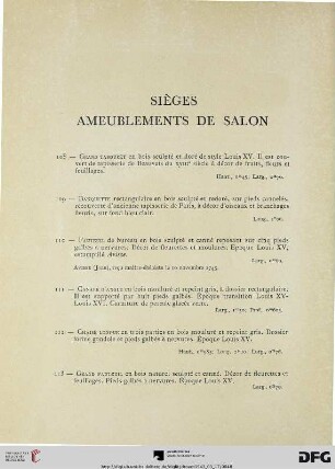 Sièges ameublements de salon (Nr. 108-118)
