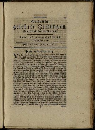 Neun und zwanzigstes Stück, den 16ten Jul. 1791.