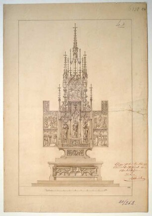 Entwurfszeichnung für den Hochaltar in Triftern, Pfarrkirche St. Stephanus