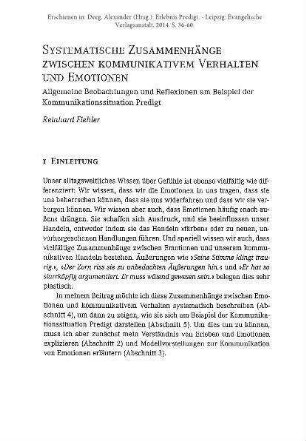 Systematische Zusammenhänge zwischen kommunikativem Verhalten und Emotionen. Allgemeine Beobachtungen und Reflexionen am Beispiel der Kommunikationssituation Predigt