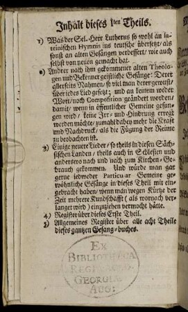 Inhalt dieses 1ten Theils