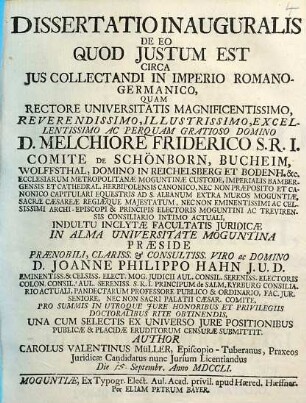 Dissertatio Inauguralis De eo quod justum est circa jus collectandi in imperio Romano-Germanico