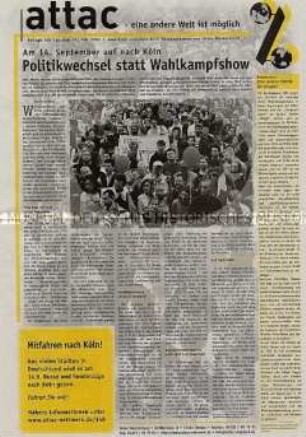 Sonderdruck zur Großkundgebung gegen die Globalisierung am 14. September 2002 in Köln (Beilage der "taz")