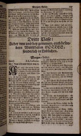 Dritte Classe : Lieder von und bey gemeinen, auch besondern Wohlthaten Gottes, sonderlich in Leiblichen.