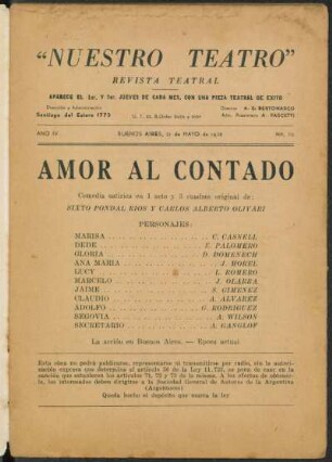 1938007000: Amor al contado : comedia satírica en 3 cuadros