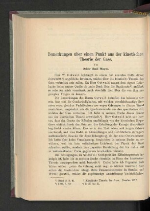Bemerkungen über einen Punkt aus der kinetischen Theorie der Gase.