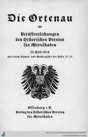 25. Heft: Die Ortenau: Zeitschrift des Historischen Vereins für Mittelbaden