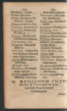 131. Regionum Insularum, & Provinciarum quarundam Appelationes Germanicae. - 136. Urbium Et Oppidorum nomina Germanica.