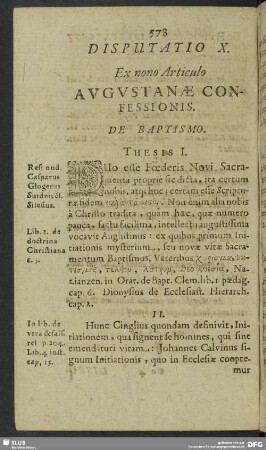 Disputatio X. Ex nono Articulo Augustanae Confessionis. De Baptismo