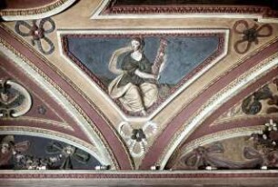 Die sieben Kardinaltugenden, Wappenschilde und Ornamente