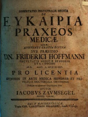 Diss. inaug. medica De eukairia praxeos medicae