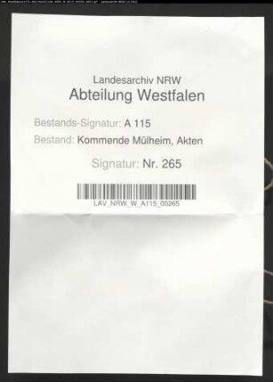 Inventare der Kommende Mülheim.