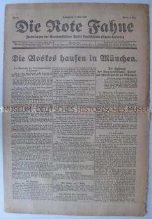 Kommunistische Tageszeitung "Die Rote Fahne" zur Niederschlagung der Münchener Räterepublik