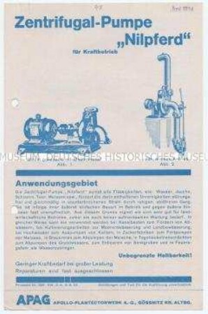 Zentrifugal-Pumpe "Nilpferd" für Kraftbetrieb