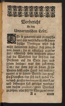 Vorbericht an den Unparteyischen Leser.