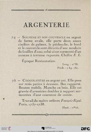 Argenterie (Nr. 74-132)
