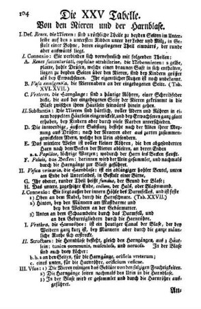 Die XXV Tabelle. Von den Nieren und der Harnblase.