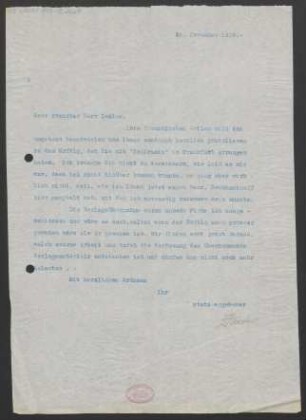 Brief an Bernhard Sekles : 25.11.1910