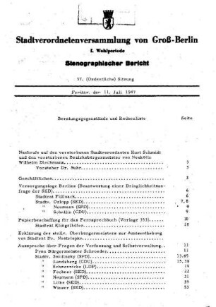 Nr. 37, 11. Juli 1947, Ordentliche Sitzung
